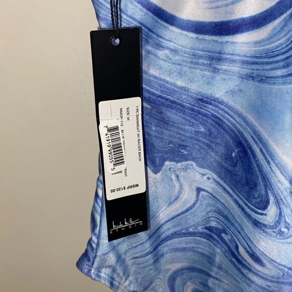 Nicole Miller Studio Women's Blue Racerback One Piece Swimsuit Size Medium NWT - Picture 7 of 10